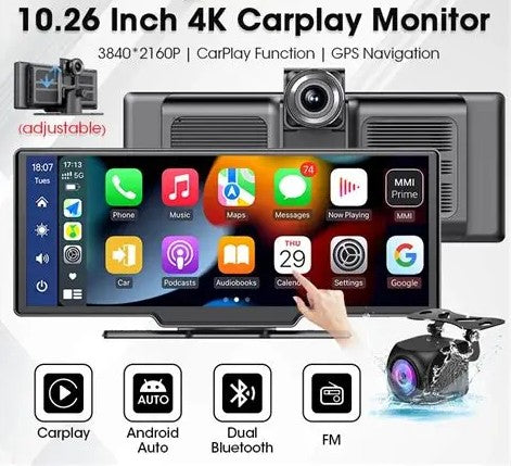 10.26 Inch DashTekk™ 4K Dashcam Wireless Multimedia Carplay